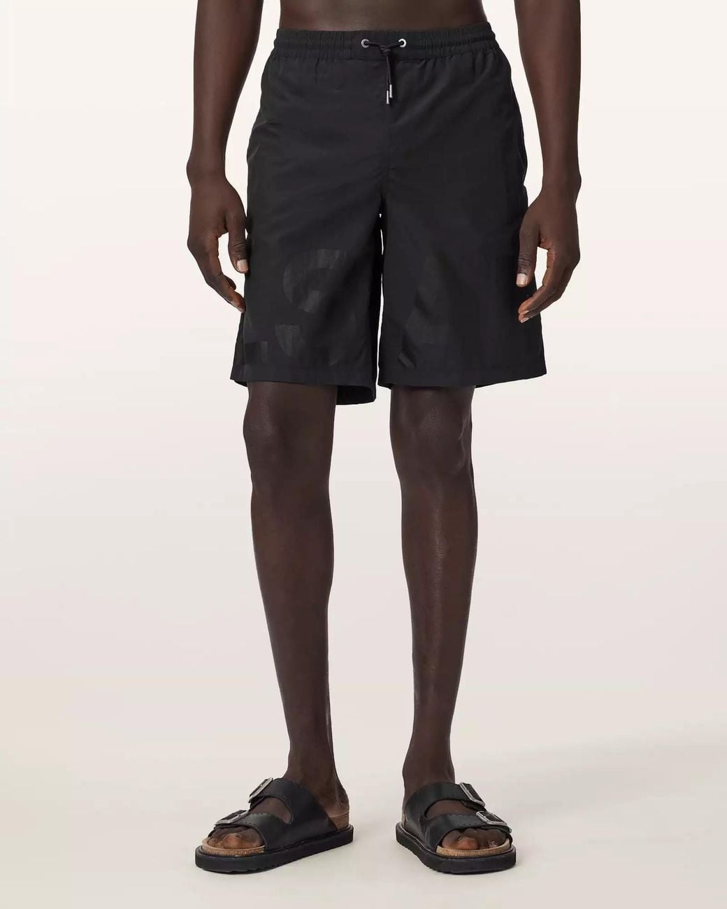 AllSaints Black Largeletter Drawstring Swim Shorts for men