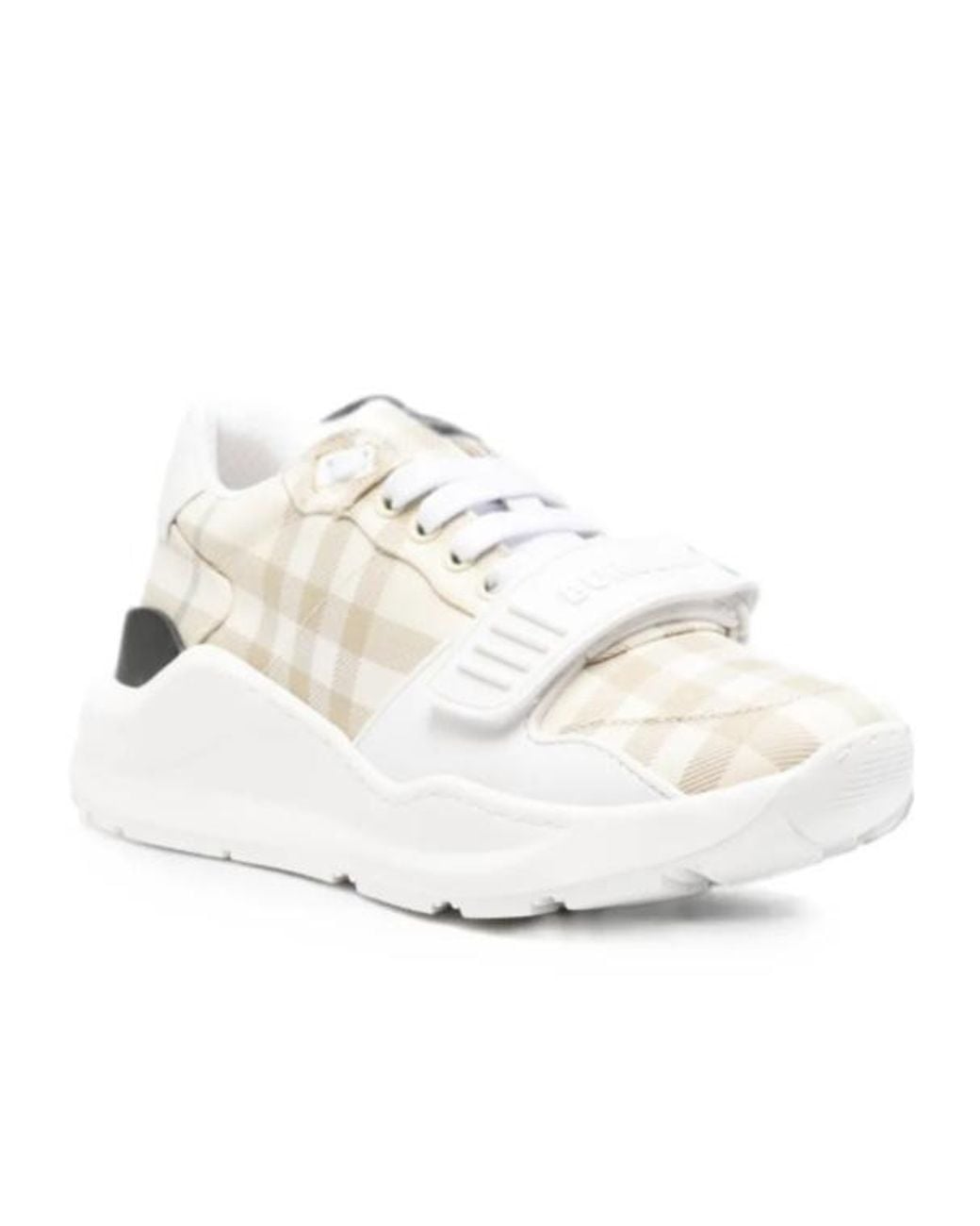 Burberry White Check-Pattern Touch-Strap Sneakers