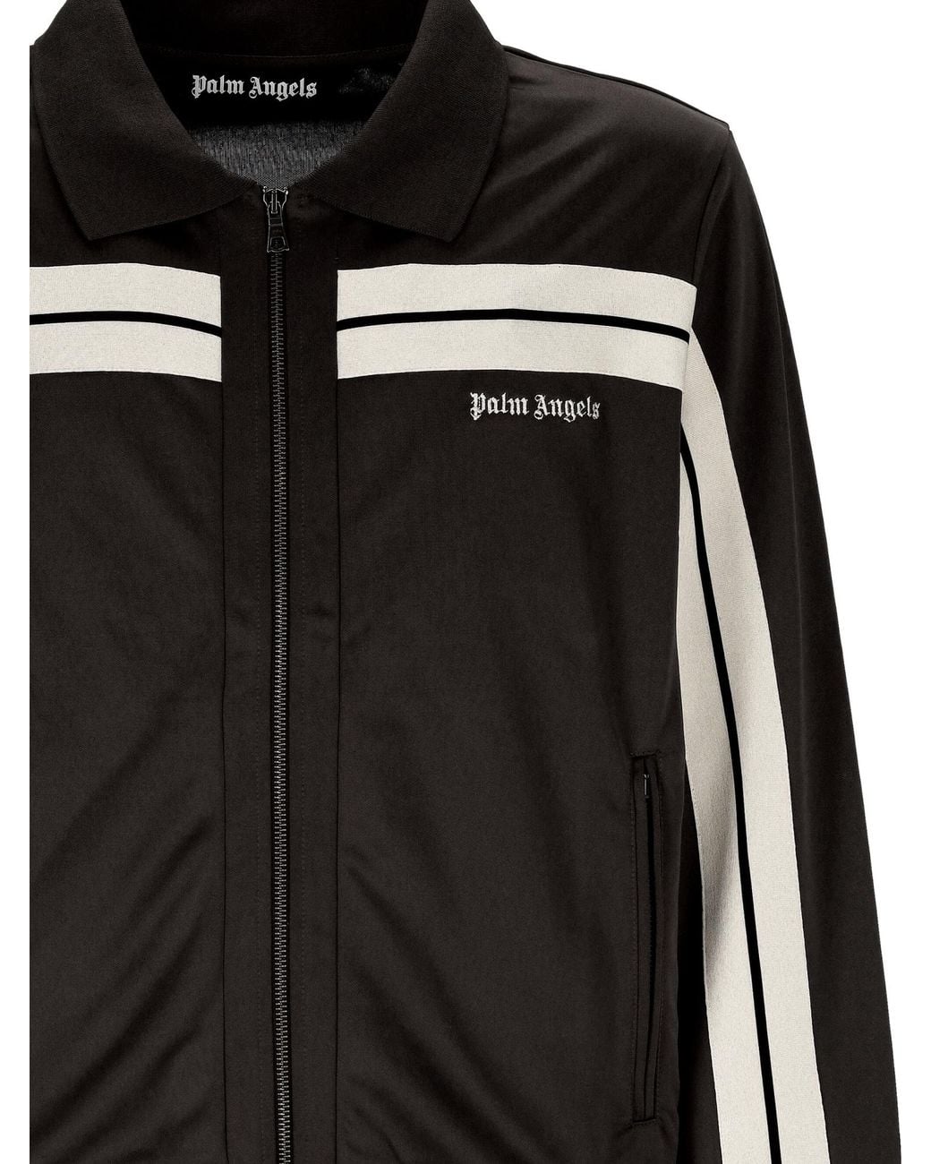 Palm Angels Black Logo Embroidered Zipped Jacket for men