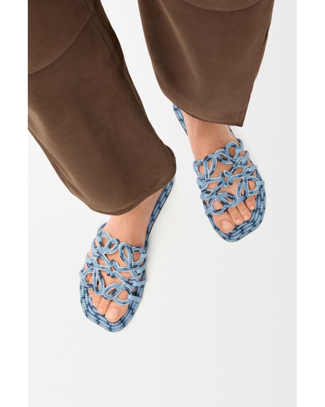 Loewe Blue Petal Anagram Embroidered Sandals