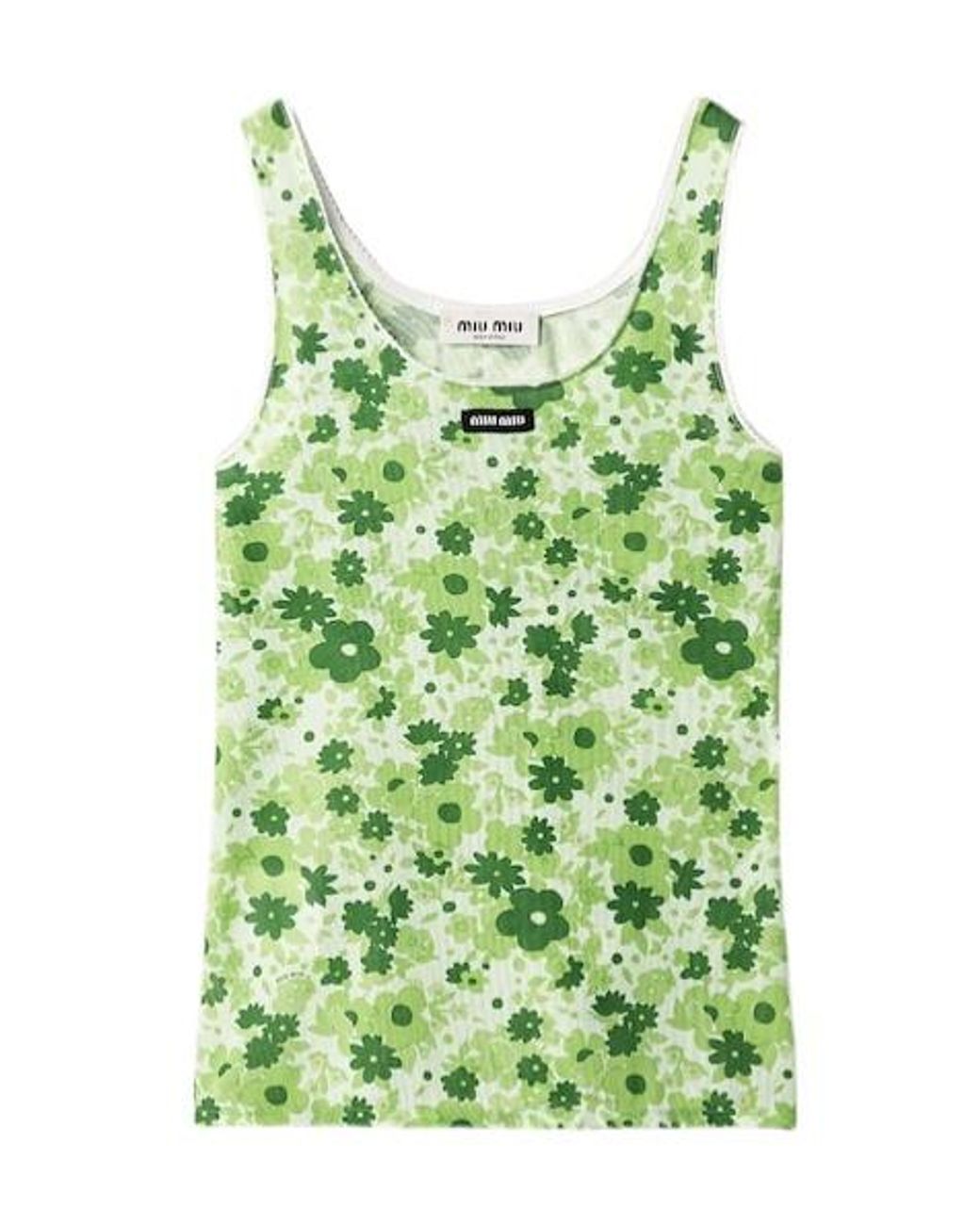 Miu Miu Green Floral Logo Tank Top