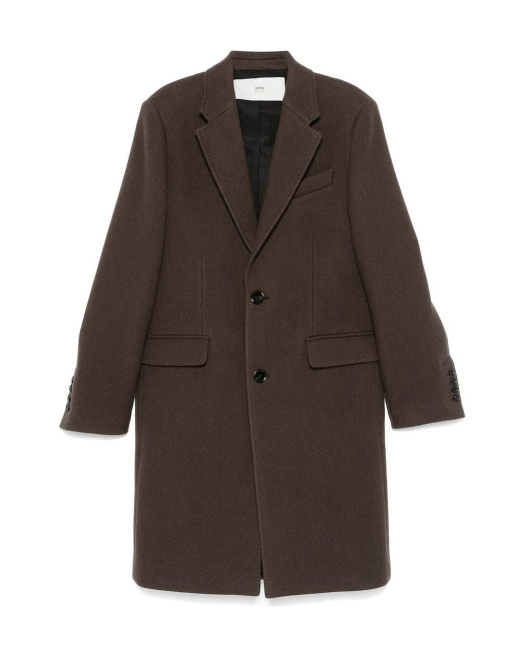 AMI Brown Notched-Lapel Virgin Wool Coat for men