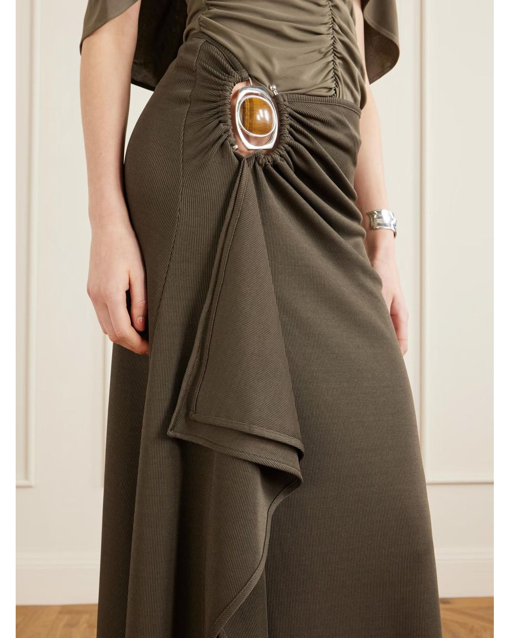 Christopher Esber Natural Occhio Embellished Cascade Skirt