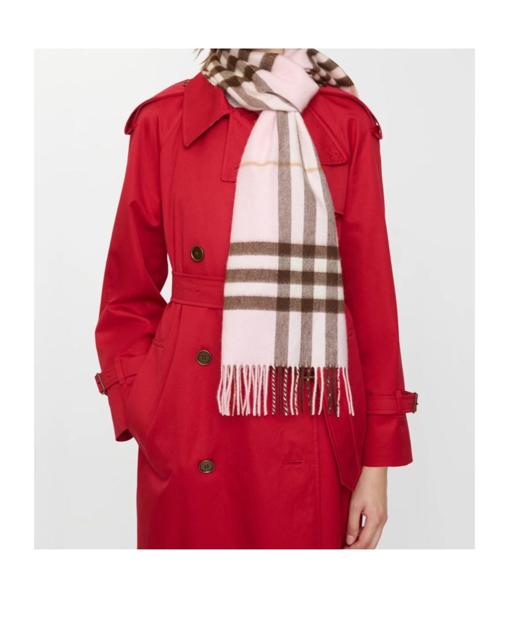 Burberry Pink Checked Fringed-Edge Scarf