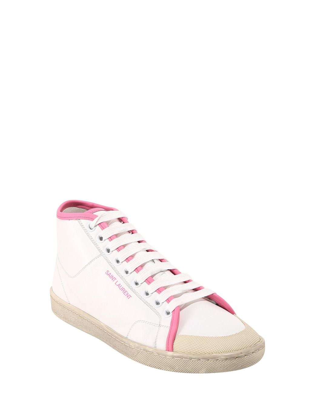 Saint Laurent Pink Logo Mid-Top Sneakers