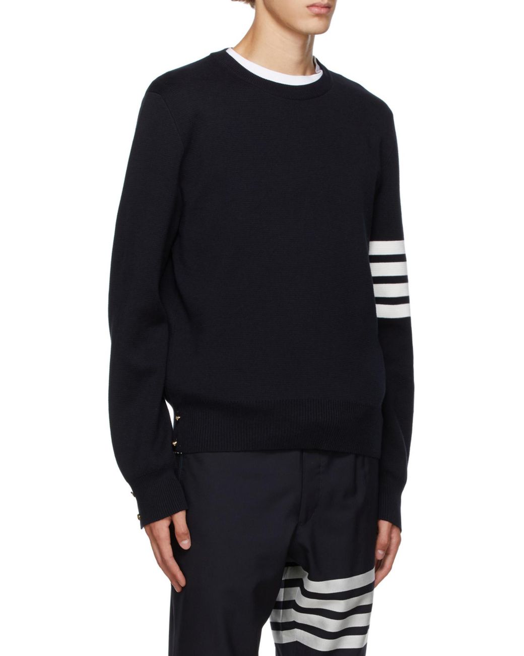 Thom Browne Blue Bar Crewneck Jumper for men