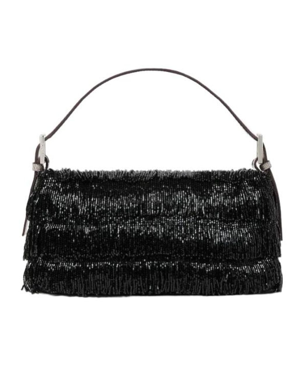 Fendi Black Re Edition Bag With Bead Fringes