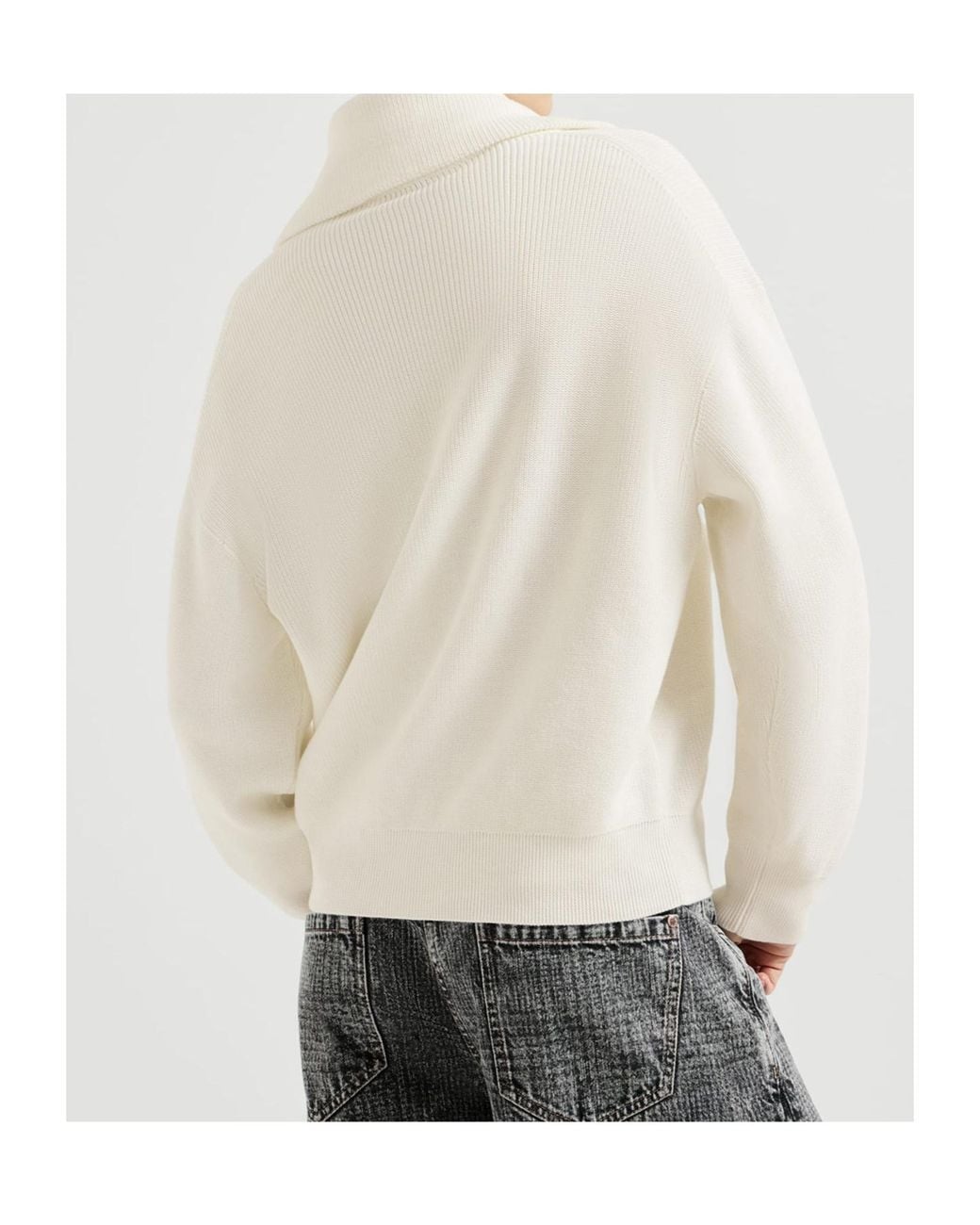 Brunello Cucinelli White Cotton Half-Zip Sweater