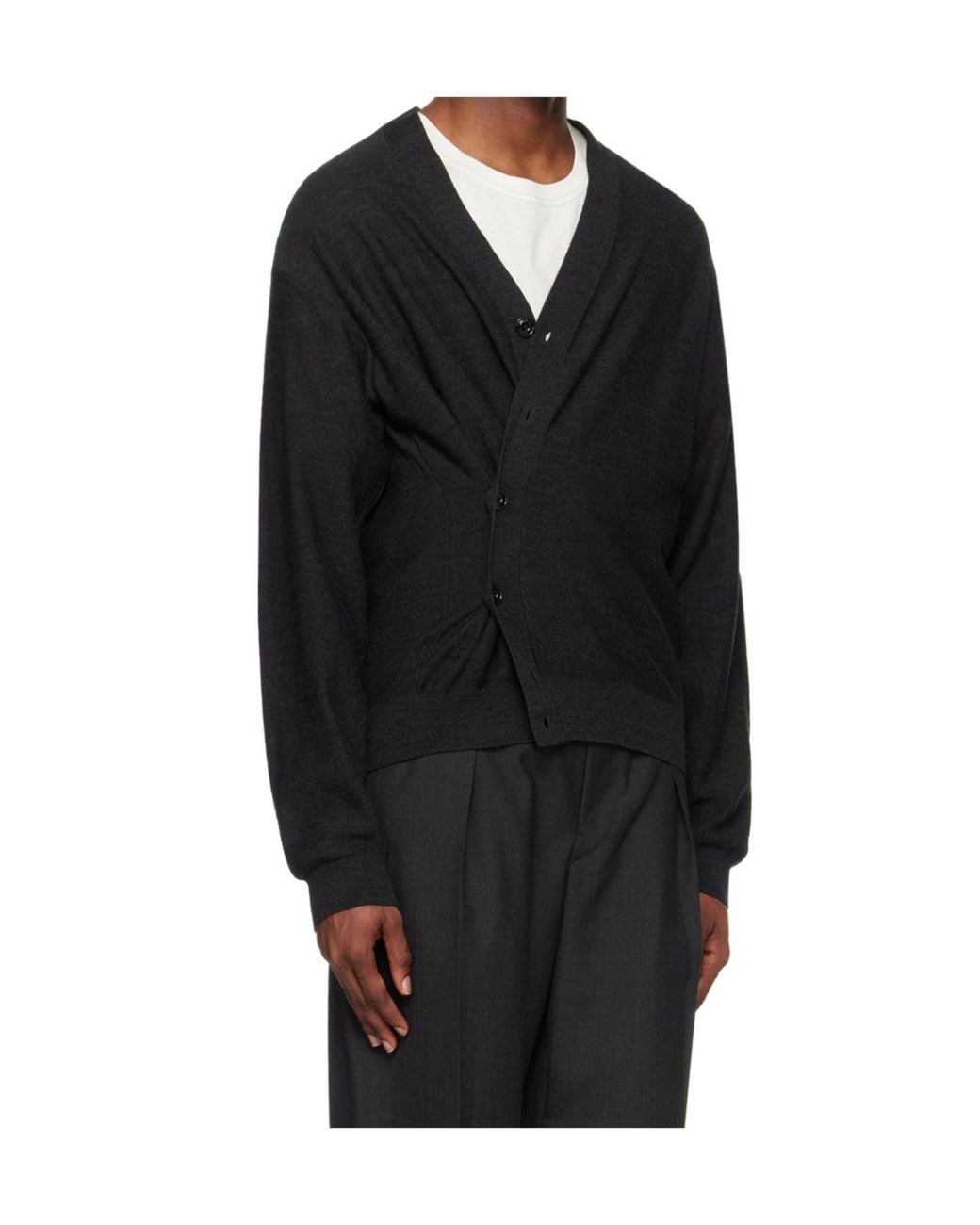 Lemaire Black V-Neck Long Sleeved Cardigan for men