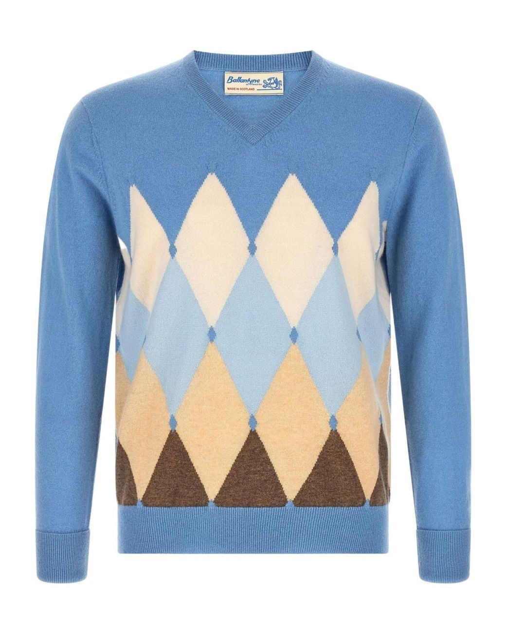 Ballantyne Blue Diamond Intarsia V-Neck Sweater for men