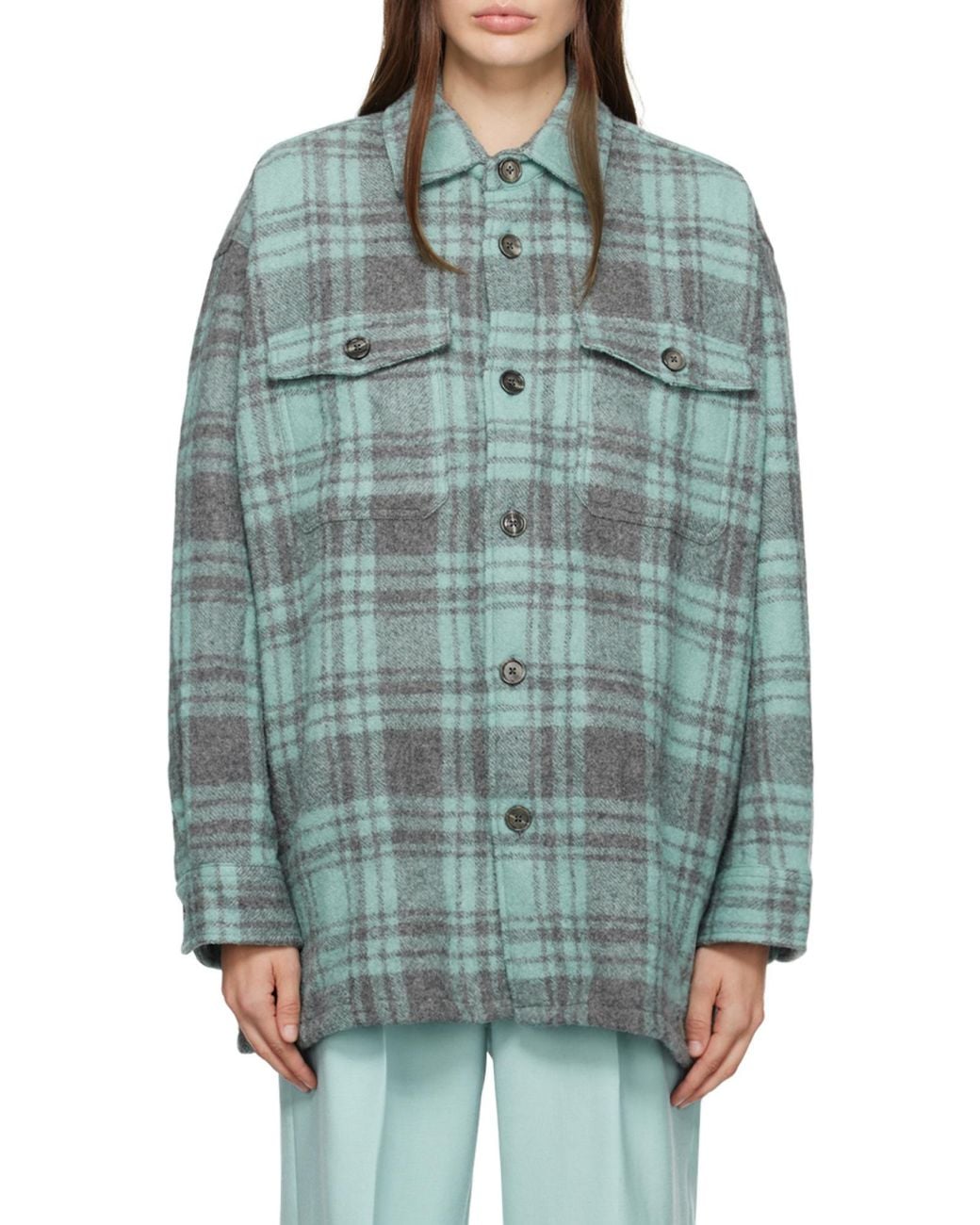 AMI Green Checked Buttoned-Up Overshirt for men
