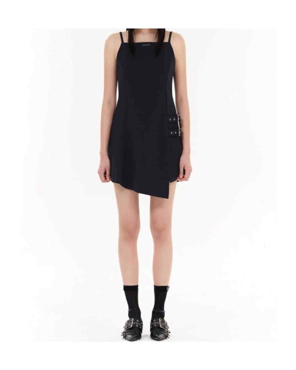 we11done Blue Logo-Plaque Dress