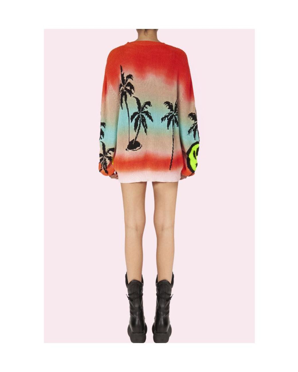 Barrow Red Plam Tree Graphic Intarsia Crewneck Sweater for men