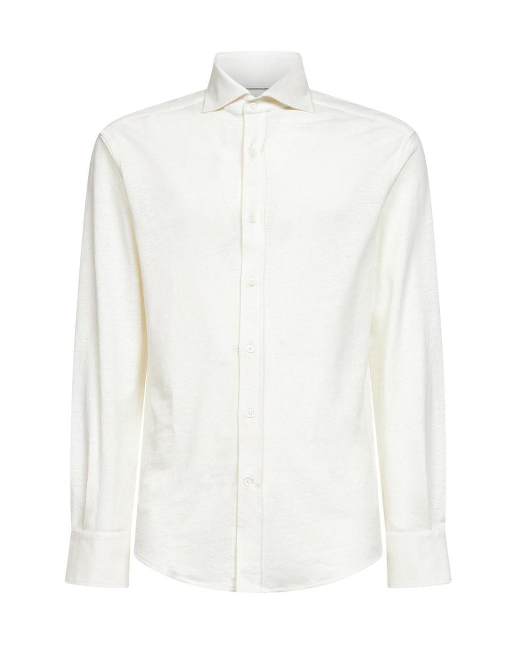 Brunello Cucinelli White Spread Collar Mélange Jersey Shirt for men