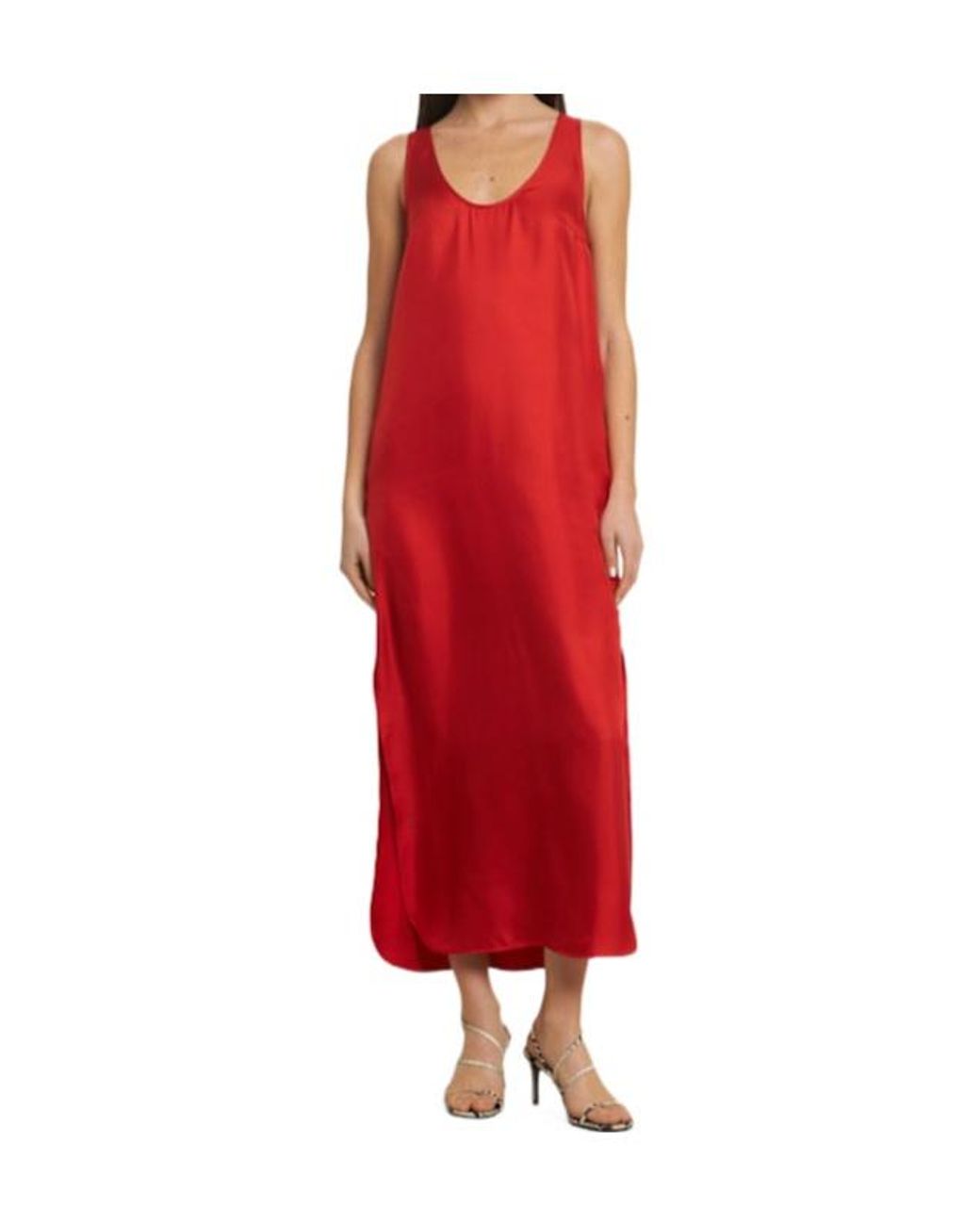 Loulou de Saison Red Nada Scoop Neckline Silk Long Dress