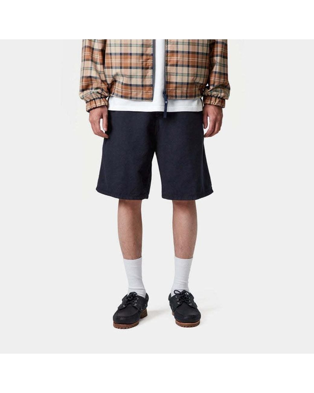 Carhartt Blue Walter Single Knee Logo-Patch Shorts for men