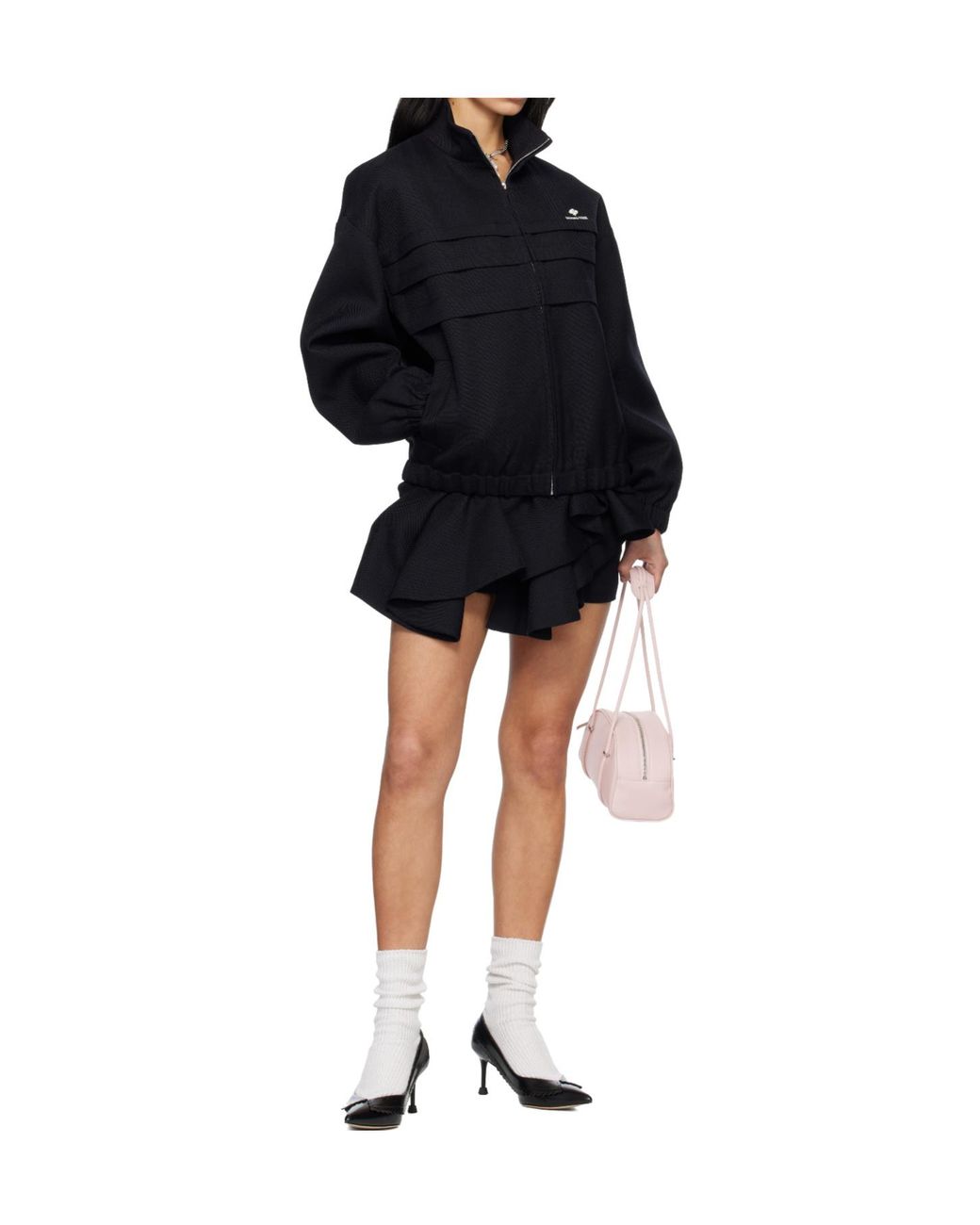 ShuShu/Tong Black Asymmetrical Bow Ruffle Mini Skirt