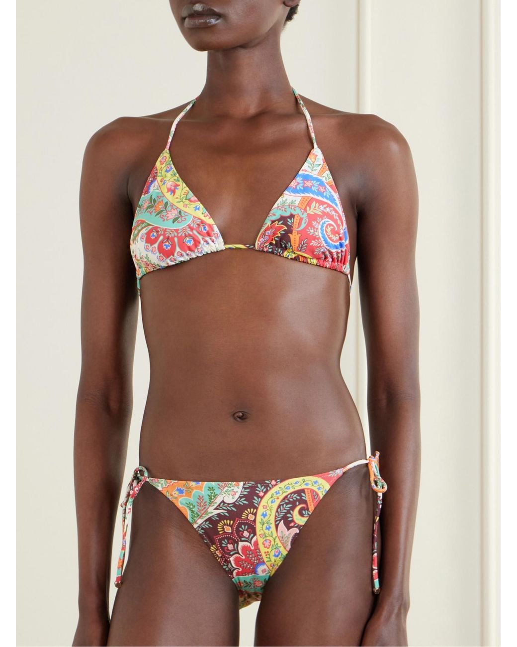Etro White Fine Strap Printed Swimsuit