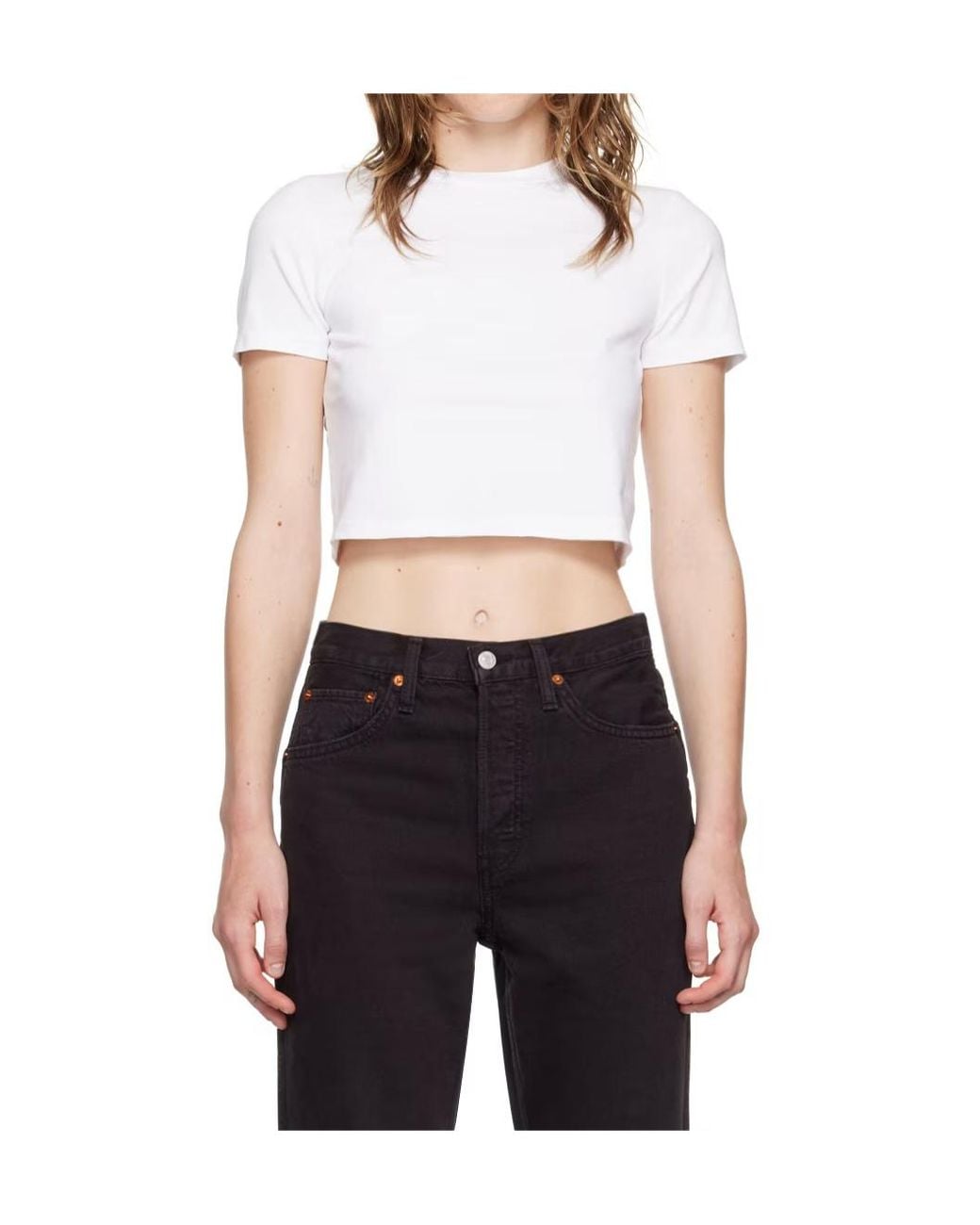 Re/done Black Short-Sleeve Cropped T-Shirt