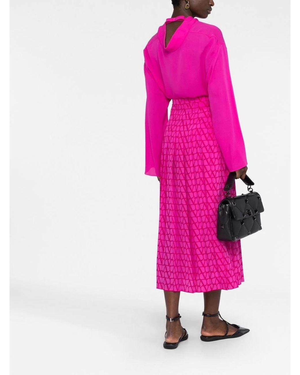 Valentino Pink Bow-Detail Funnel Neck Silk Top