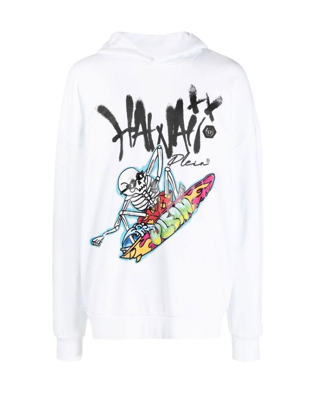 Philipp Plein White Graphic Printed Hoodie for men