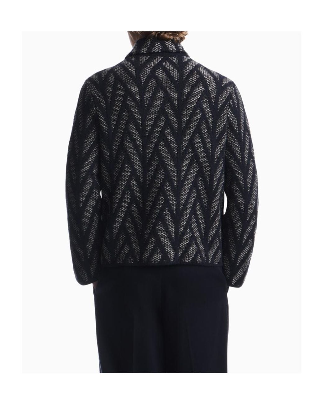 Emporio Armani Blue Chevron Knitted Jacket for men