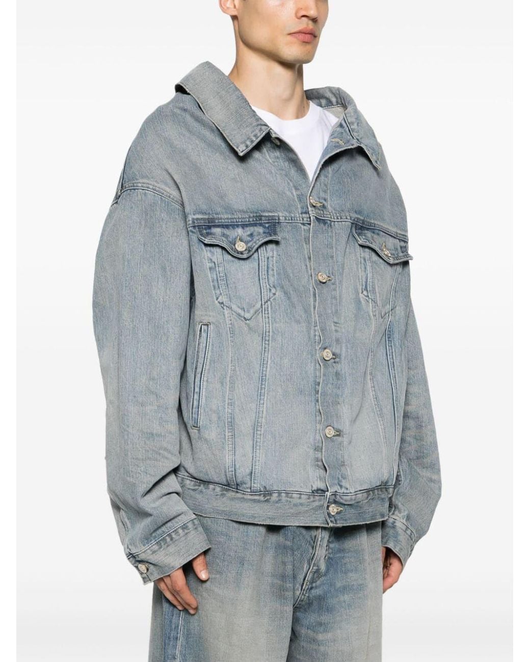Balenciaga Blue Collared Button-Up Jacket for men