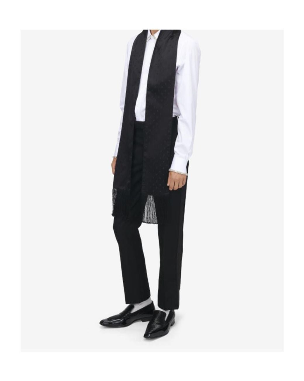 McQueen Black Skull Fringed-Edge Scarf for men