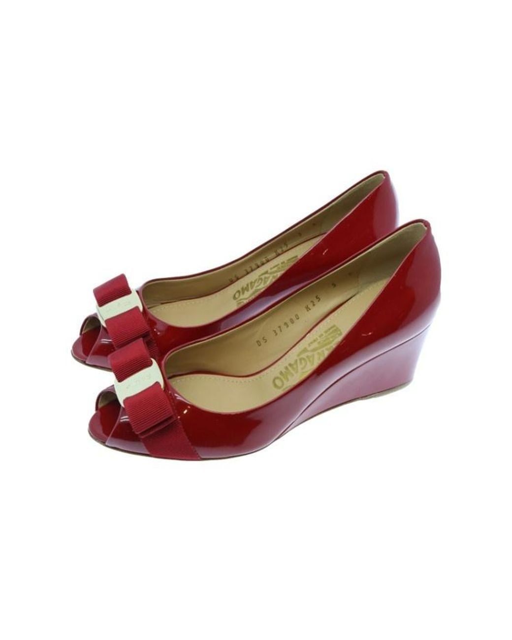 Ferragamo Red Bow Knot Fish Mouth Slope Heel Shoes