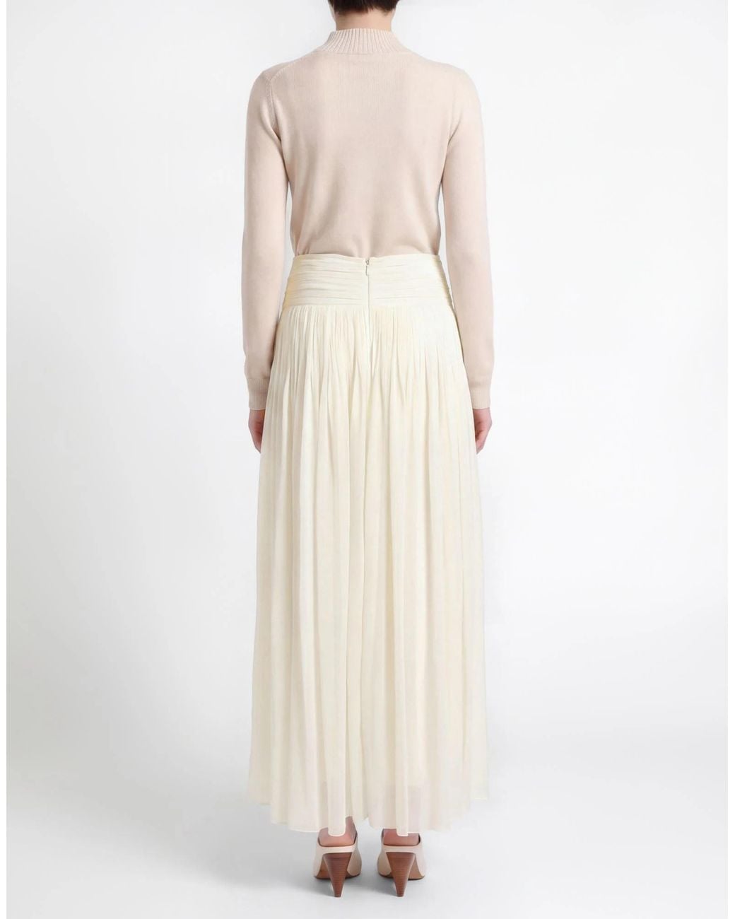 Chloé White Minimalist Chiffon Pleated Skirt