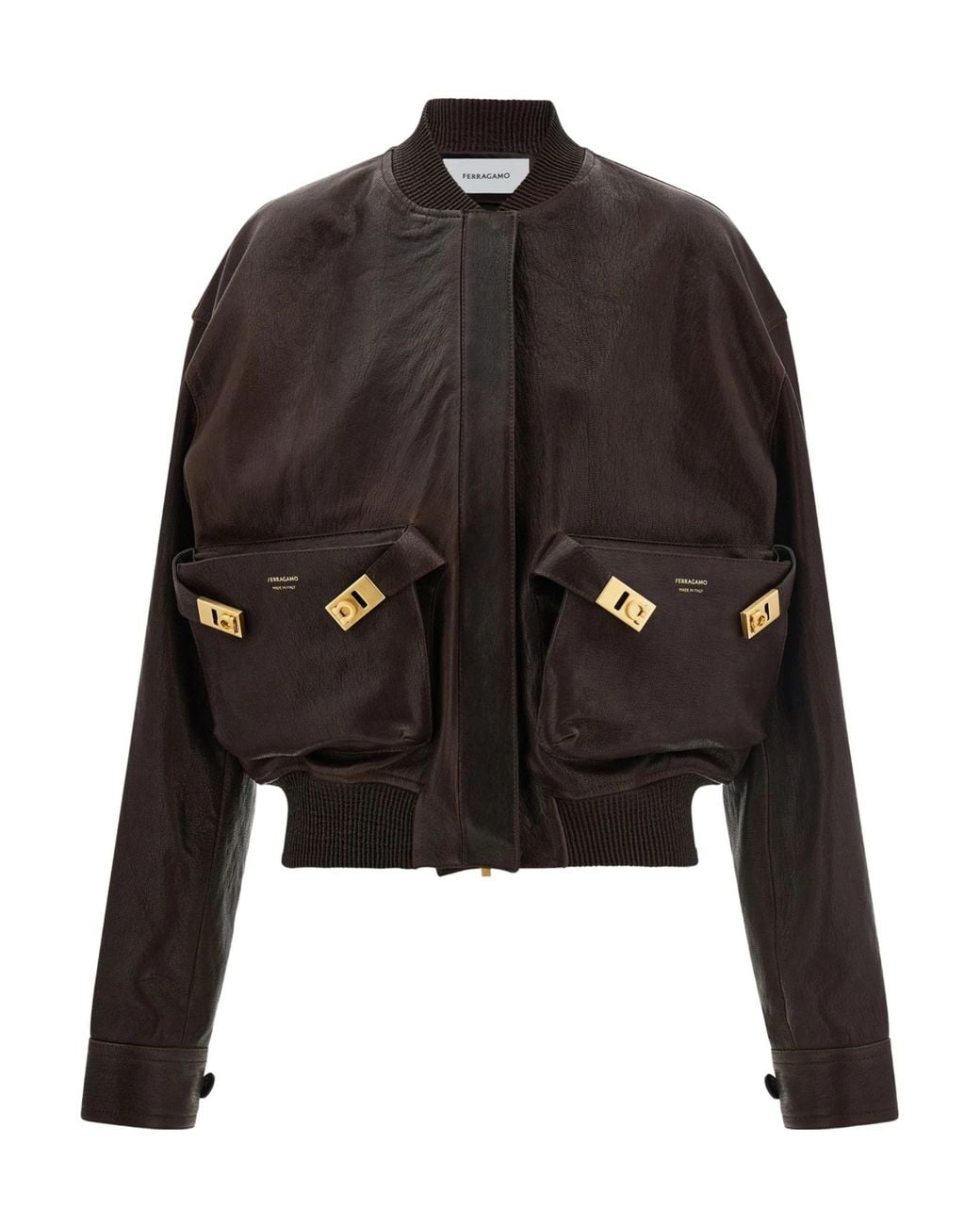 Ferragamo Black Leather Bomber Jacket