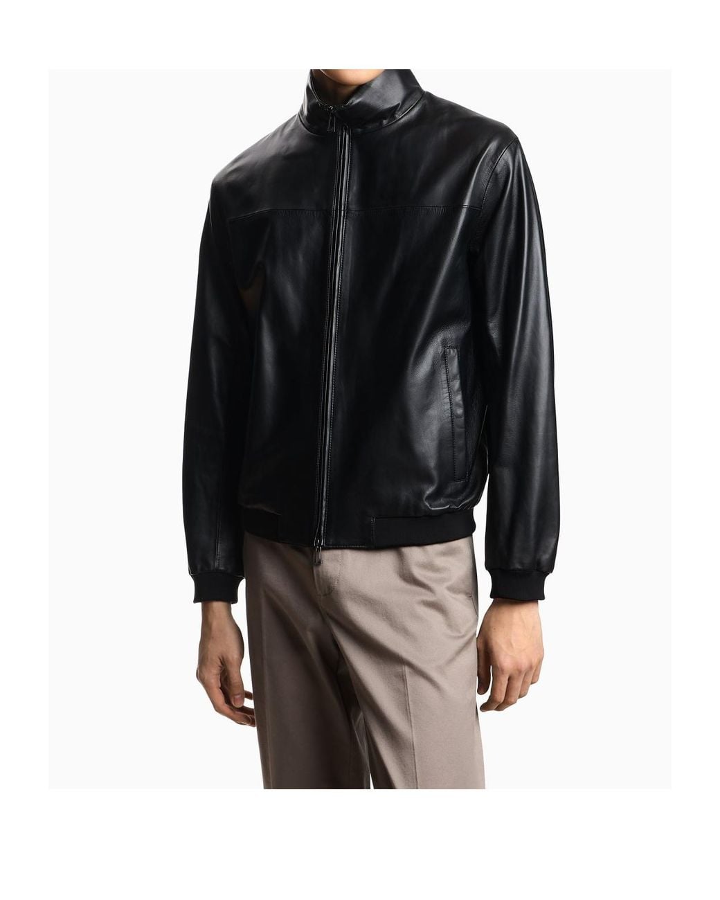 Emporio Armani Black Zip-Up High Neck Jacket for men