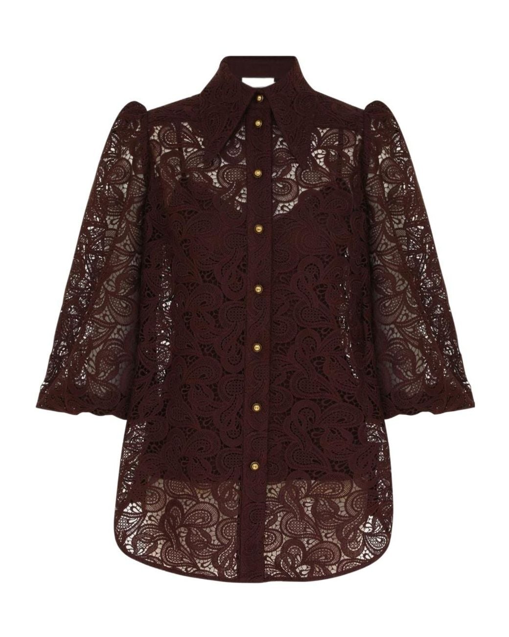 Zimmermann Brown Illustration Lace Blouse