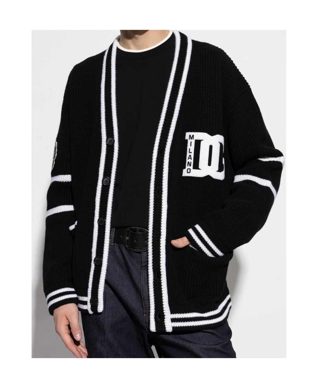 Dolce & Gabbana Black Dg Logo Embroidered Cardigan for men