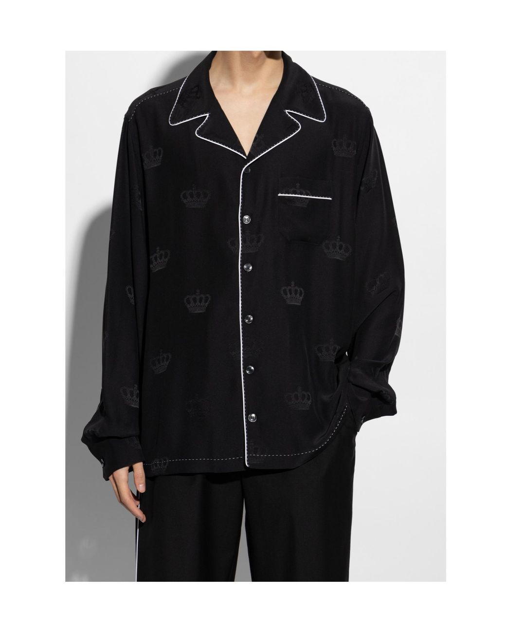 Dolce & Gabbana Black Contrast-Stitch Long-Sleeved Pajamas Top for men