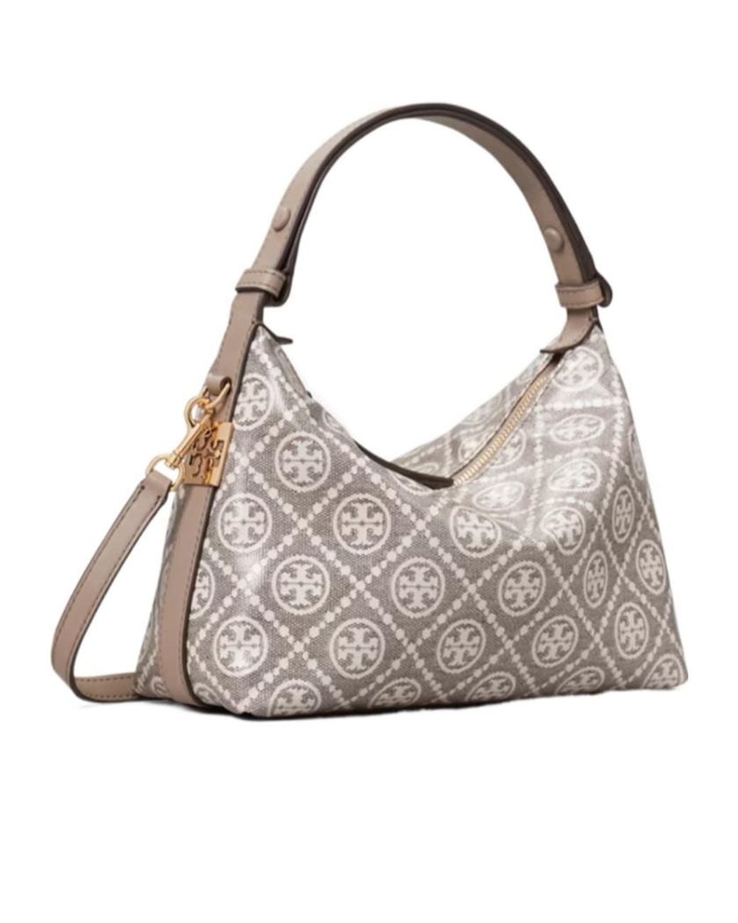 Tory Burch Gray T Monogram Mellow Shoulder Bag