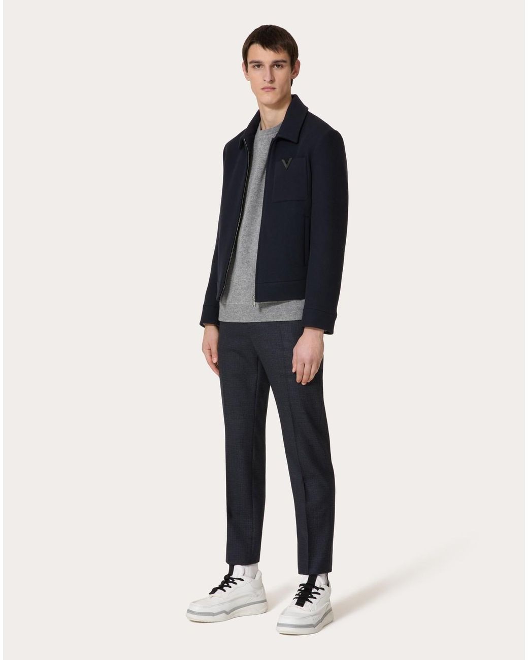 Valentino Blue Zip-Up Straight Hem Jacket for men