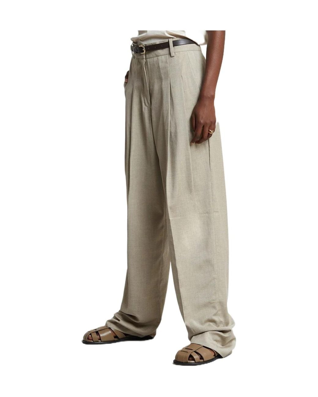 Frankie Shop Gray Gelsa Pleated Wide-Leg Pants