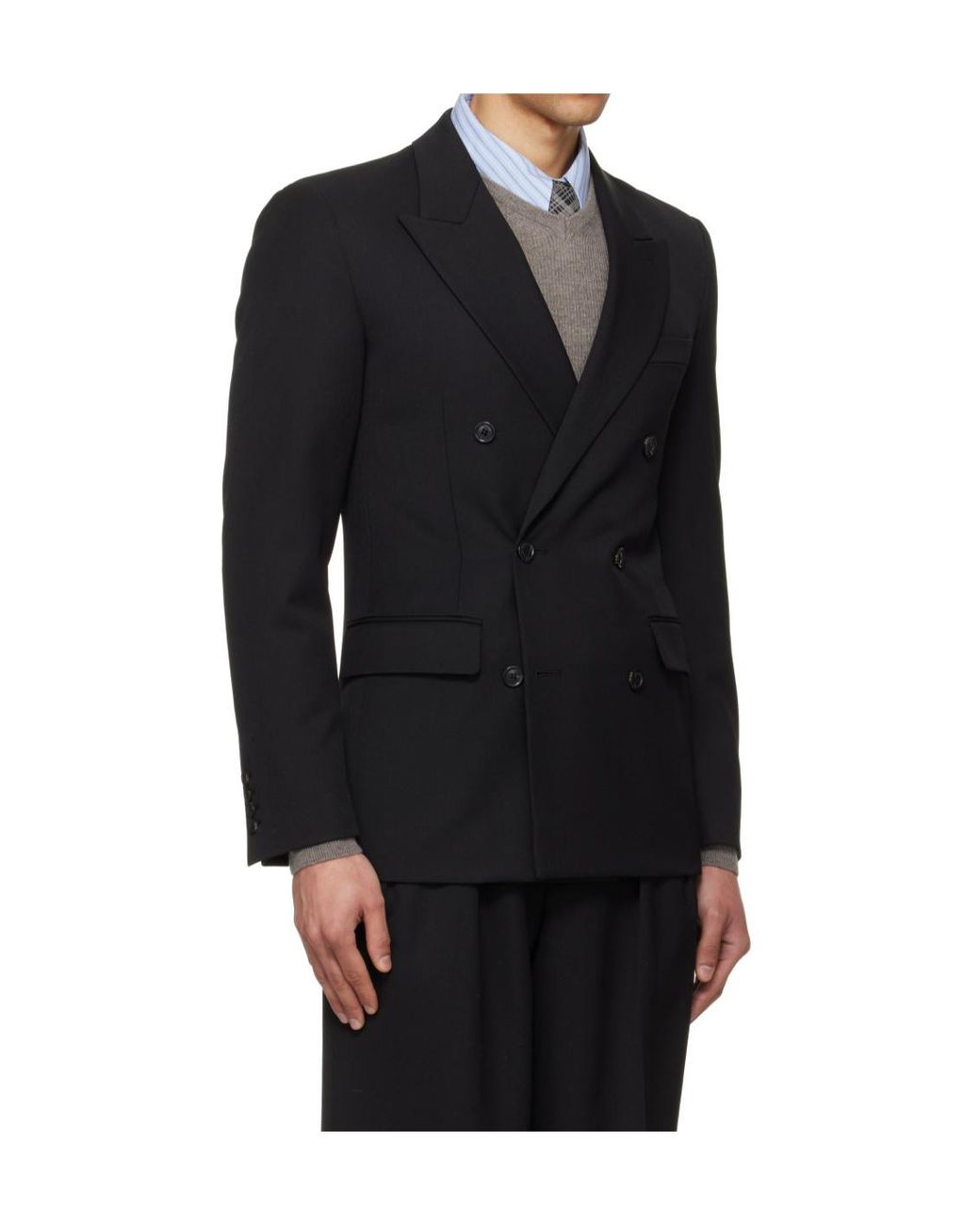 TONYWACK Black Double-Breasted Peak-Lapel Blazer for men
