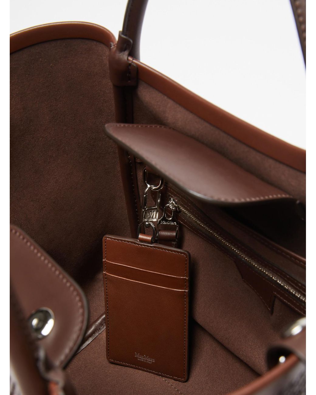 Max Mara Brown Logo Plaque Top Handle Bag