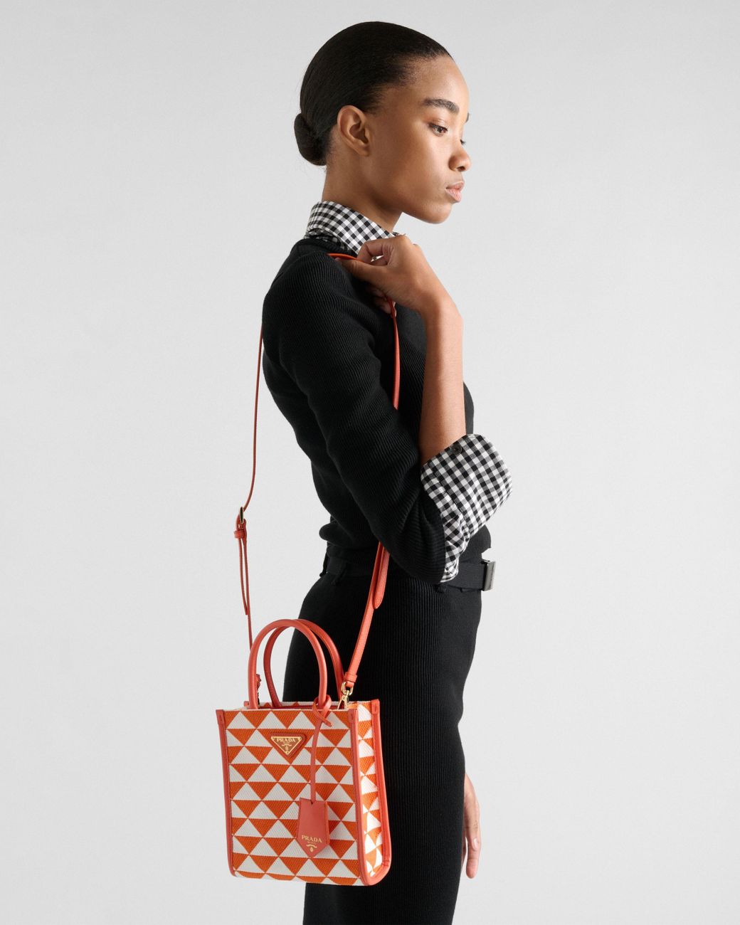 Prada Orange Logo Detailed Monogram Tote Bag
