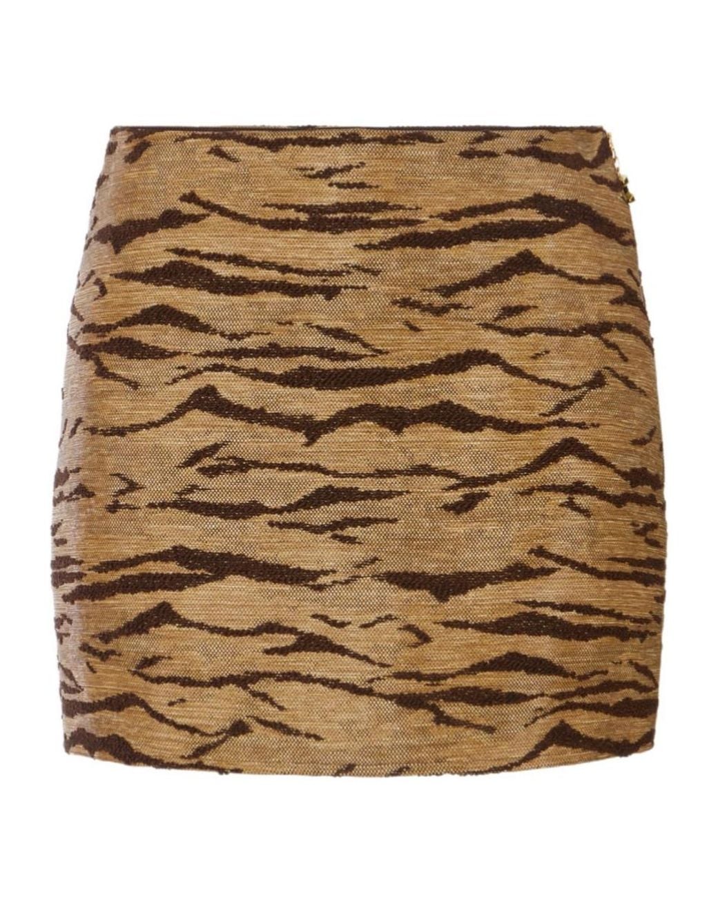 Elisabetta Franchi Natural Raffia-Effect Print Mini Skirt