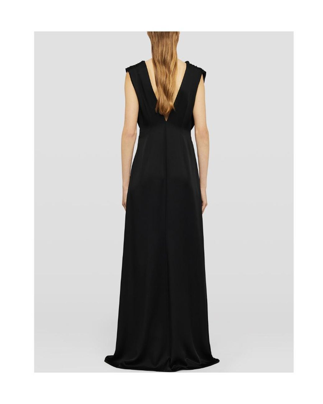 Jil Sander Black Gathered V-Back Sleeveless Gown