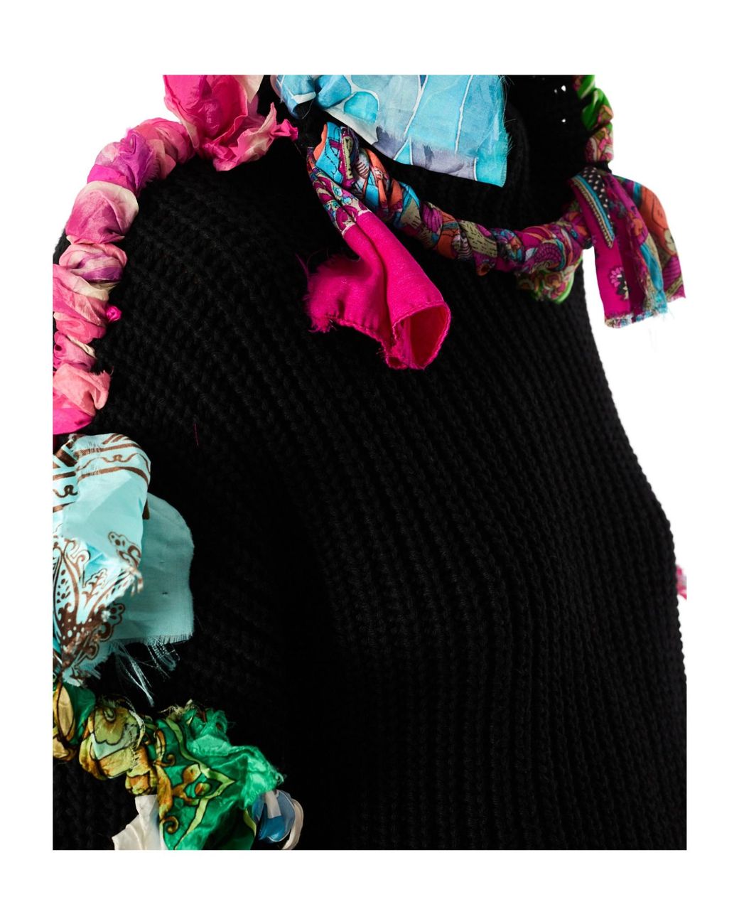 MARINE SERRE Black Regenerated Silk Scarves Cropped High Neck Sweater