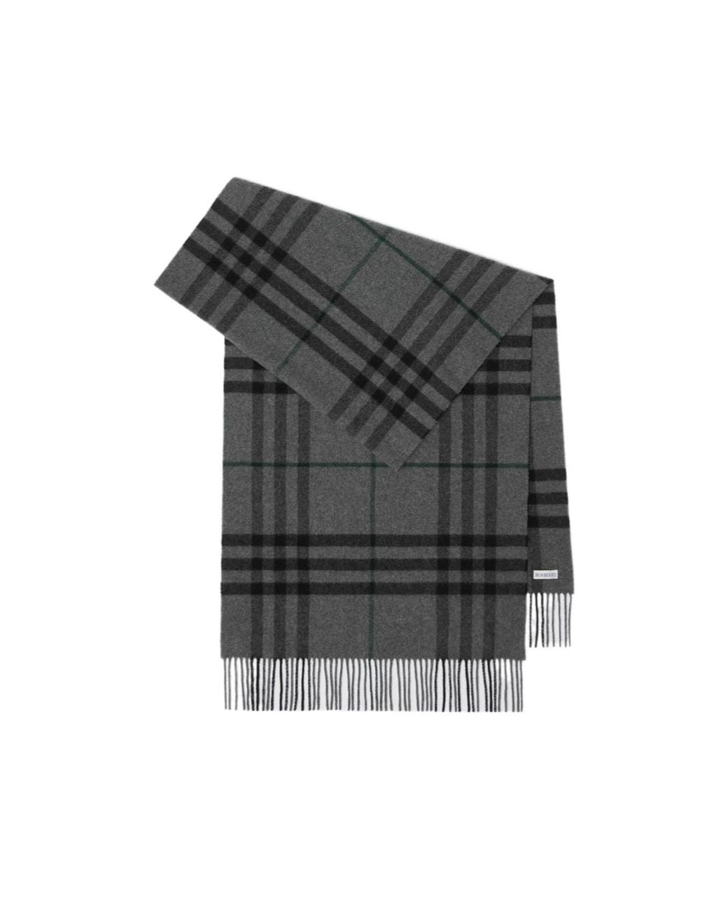 Burberry Gray Checked Fringed-Edge Scarf