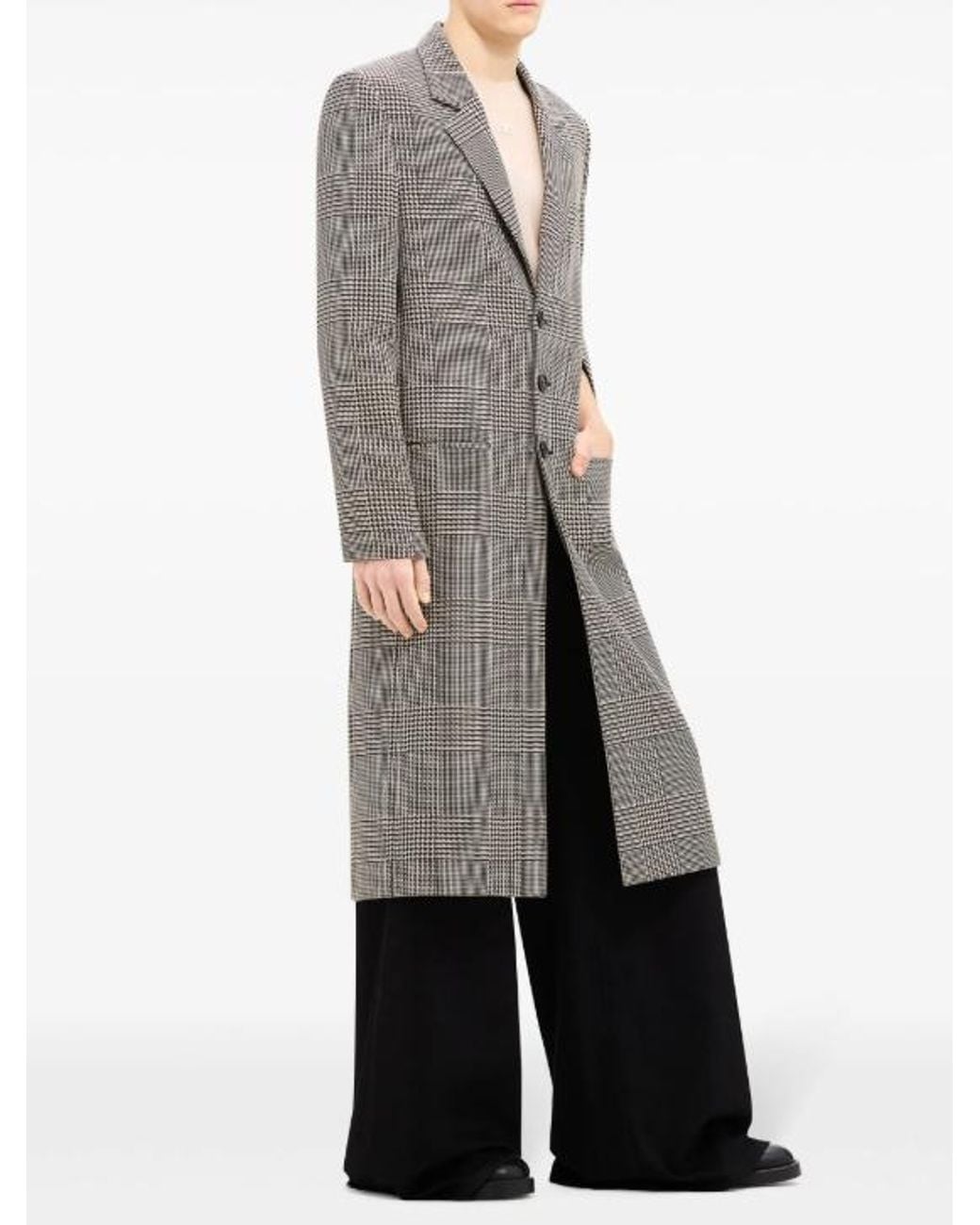 Courreges Gray Prince Of Wales-Pattern Single-Breasted Coat for men