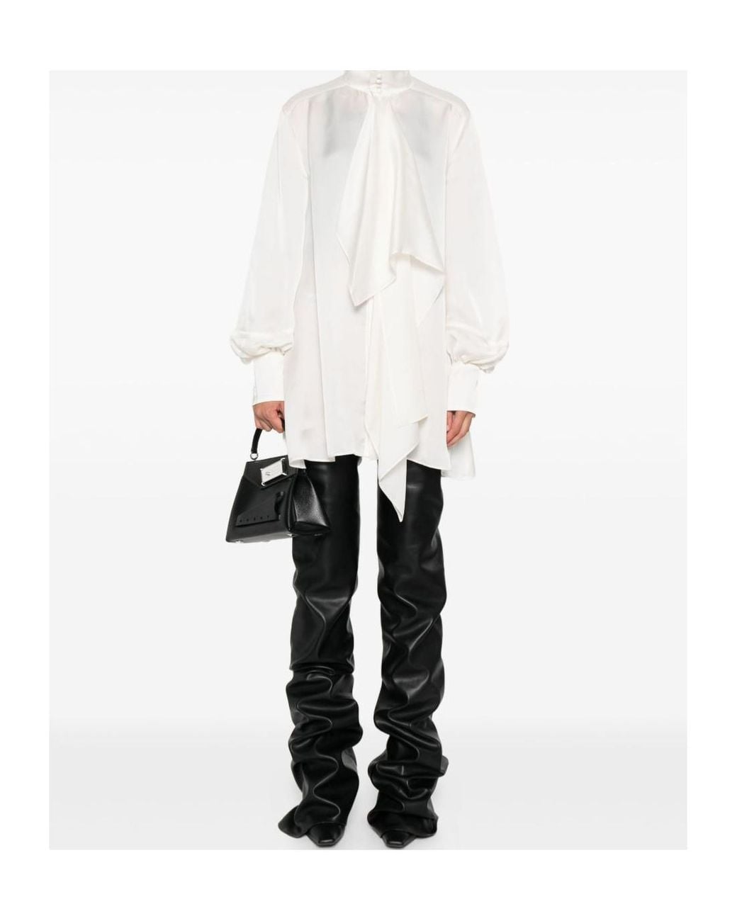 Sacai White Ruffled Satin Dress