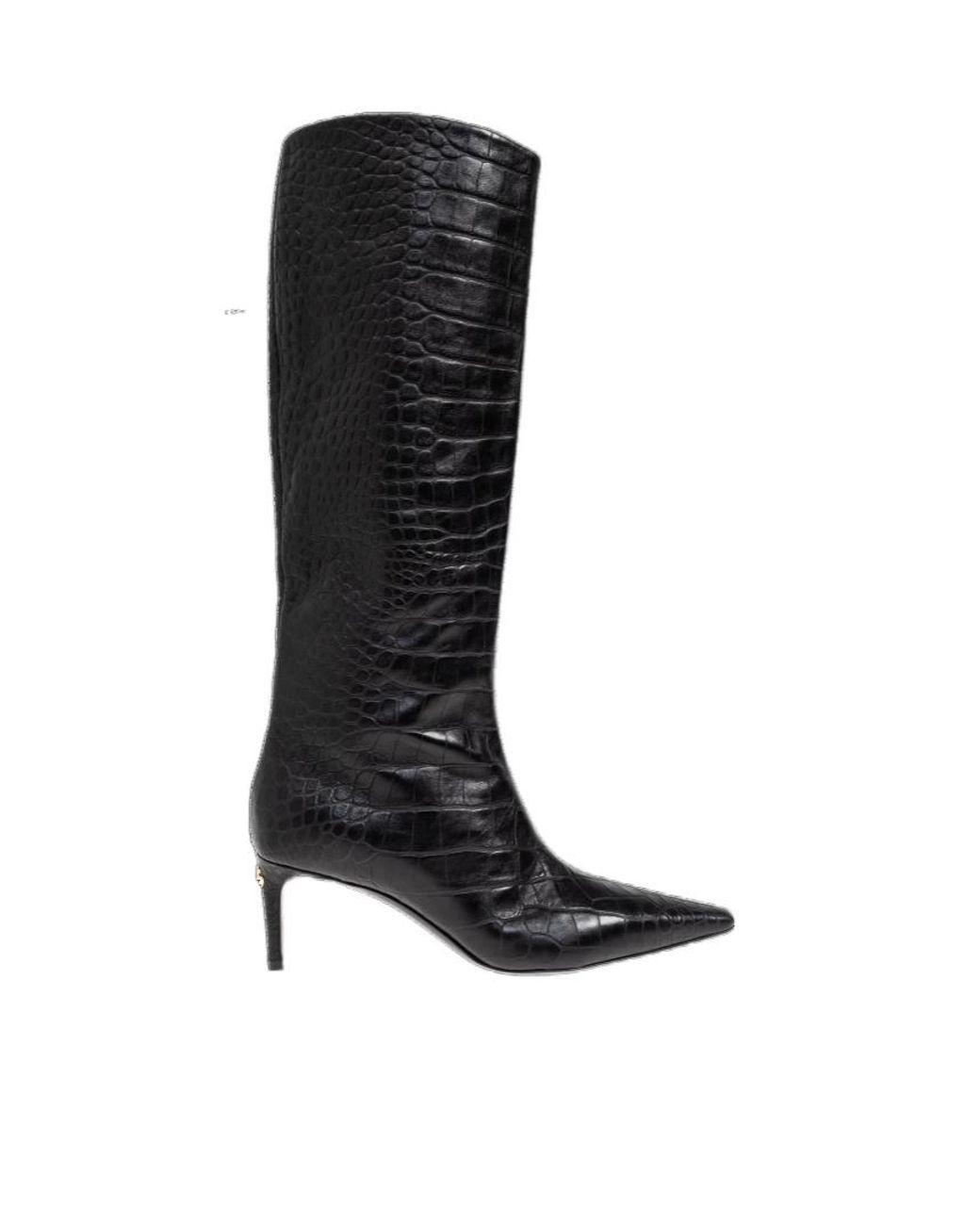 Dolce & Gabbana Black Dg Logo Plaque Embossed Boots