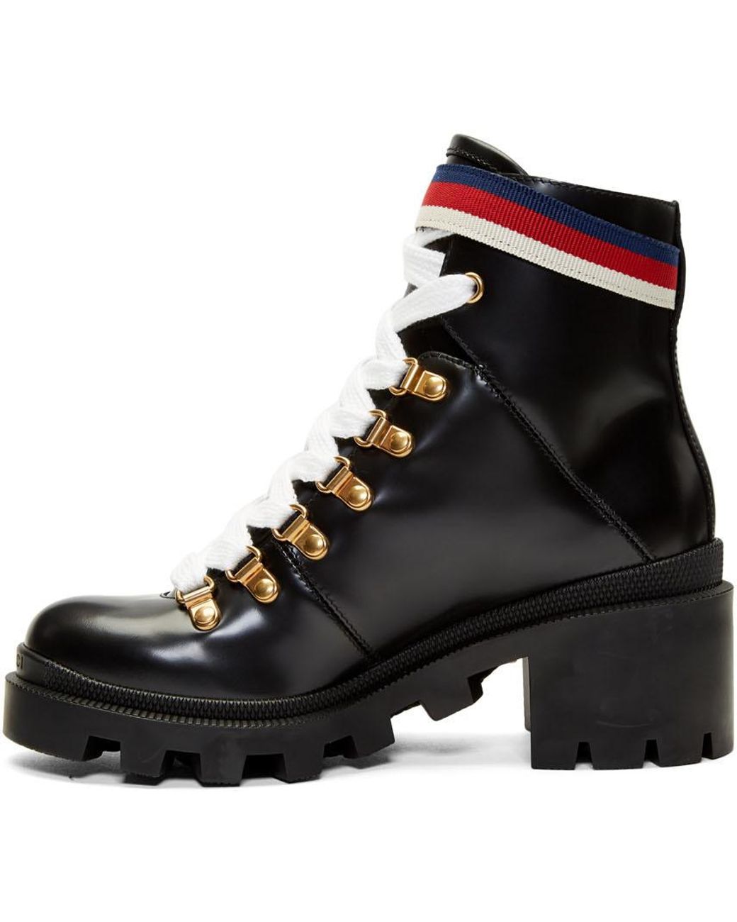 Gucci Black Leather Ankle Boot With Sylvie Web