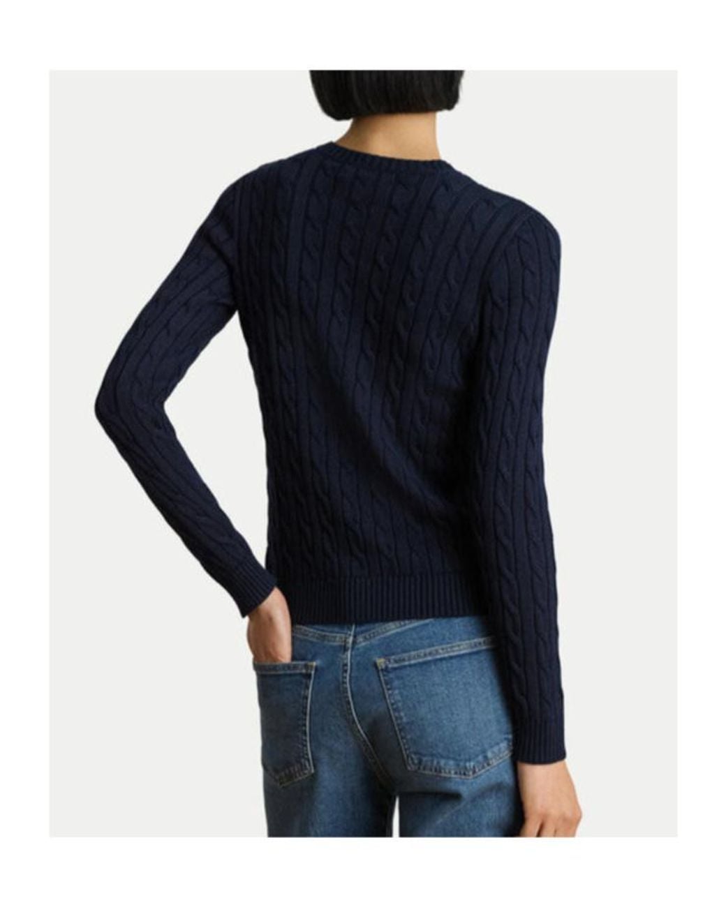Ralph Lauren Blue Button-Trim Cable Knit Jumper
